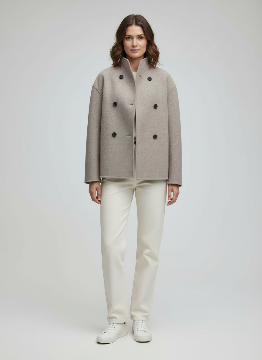 Helvano | Kurze Wolljacke mit Stehkragen für Damen in Beige
