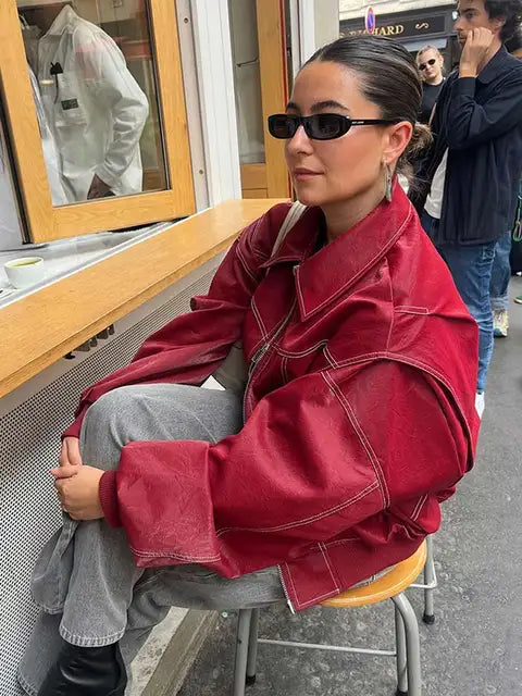 Helvano | Rote Vintage-Lederjacke für Damen