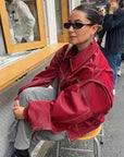 Helvano | Rote Vintage-Lederjacke für Damen