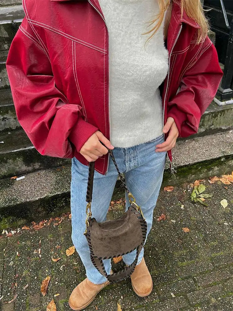 Helvano | Rote Vintage-Lederjacke für Damen