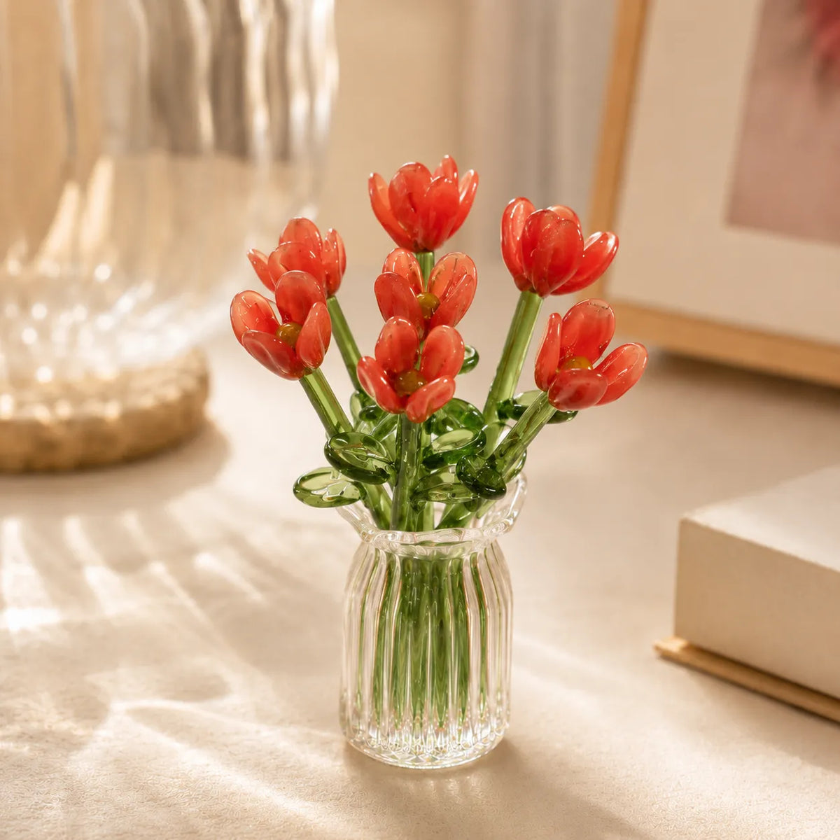 Helvano | Kunstblumen-Set mit Glasvase