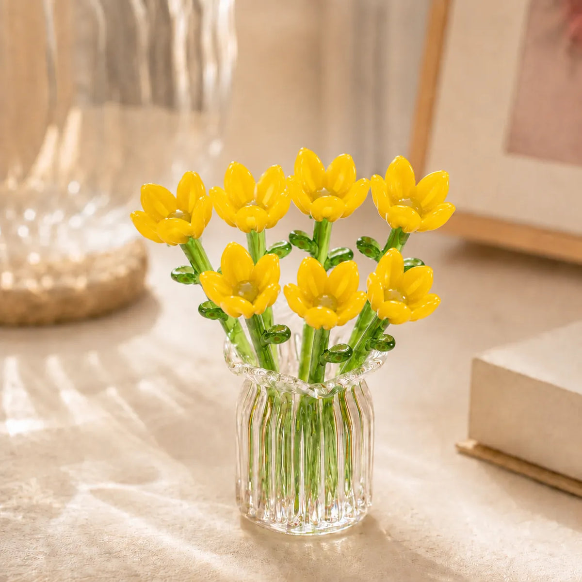 Helvano | Kunstblumen-Set mit Glasvase