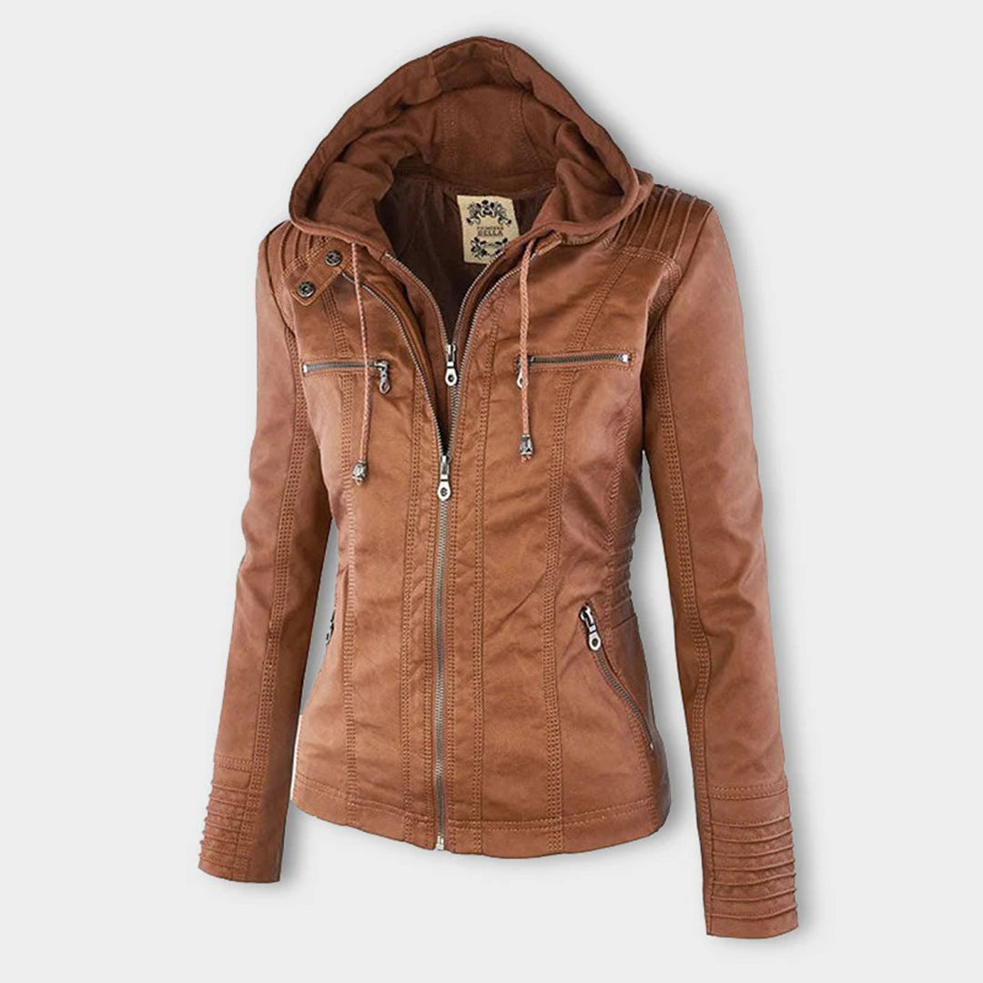 Helvano | Damen Kunstlederjacke mit Kapuze