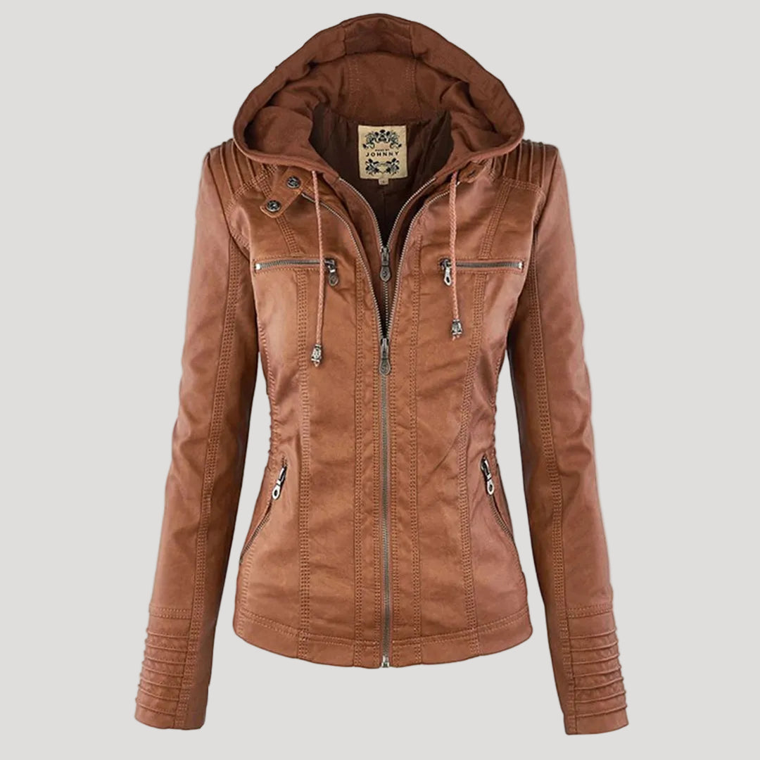 Helvano | Damen Kunstlederjacke mit Kapuze