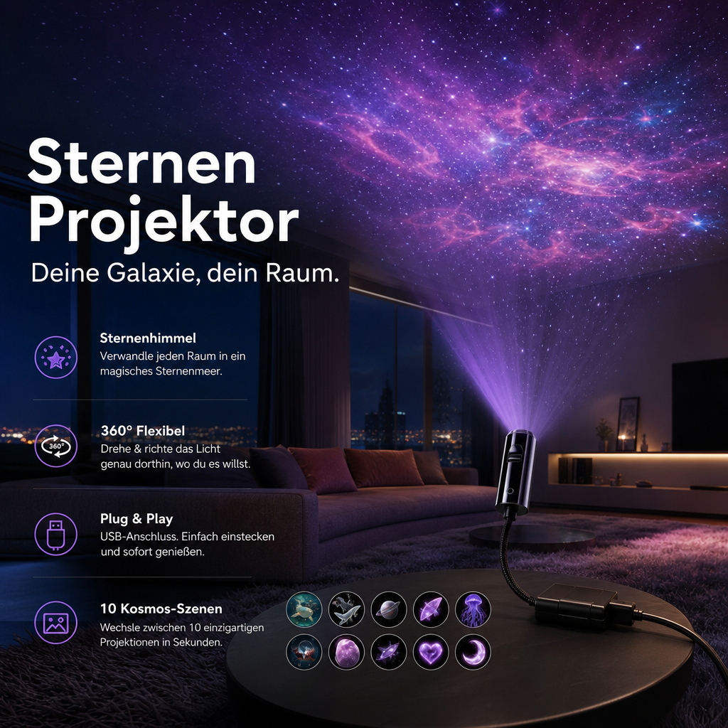 Helvano | LED Sternenhimmel-Projektor mit USB-Arm