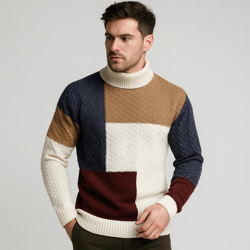 Helvano | Leichter Rollkragenpullover mit Patches für Herren