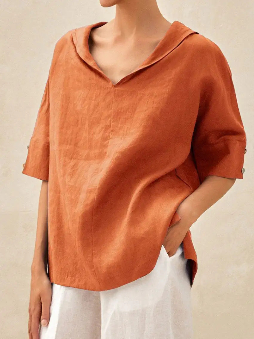 Helvano | Leinenbluse mit V-Ausschnitt für Damen