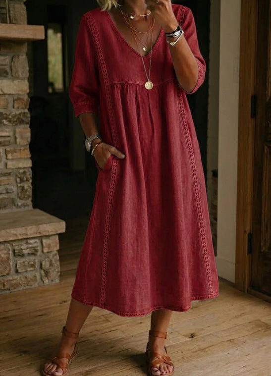 Helvano | Midikleid mit V-Ausschnitt für Damen
