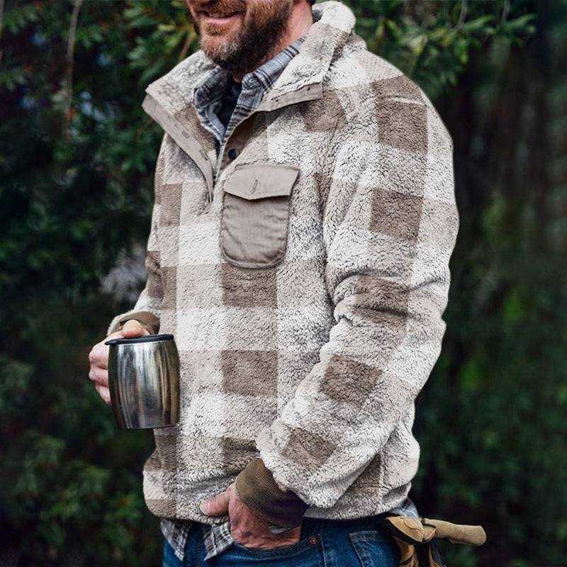 Helvano | Herren Fleece-Pullover mit Stehkragen und Karomuster