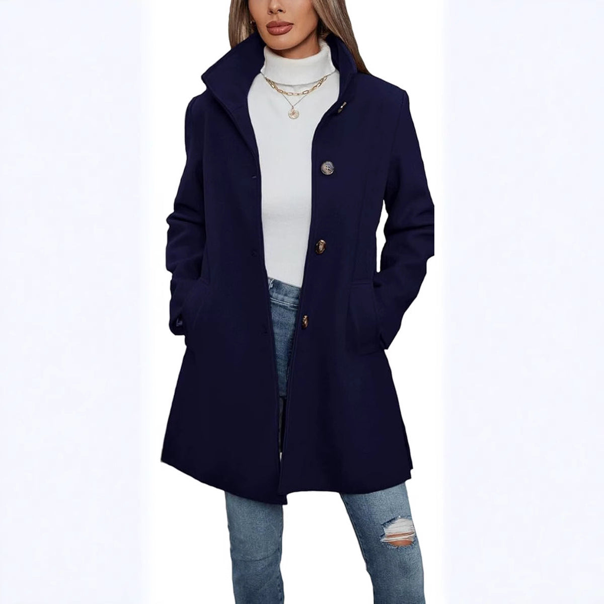 Helvano | Eleganter Wollmantel mit Stehkragen für Damen