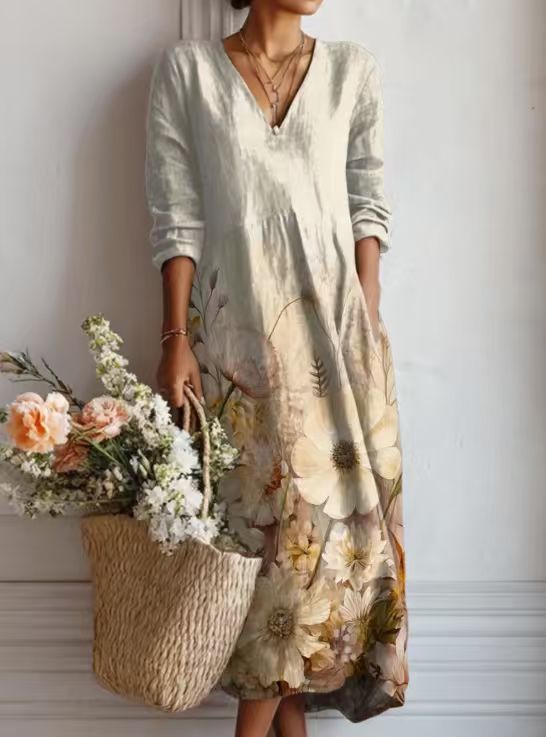 Helvano | Geblümtes Leinen-Midikleid für Damen