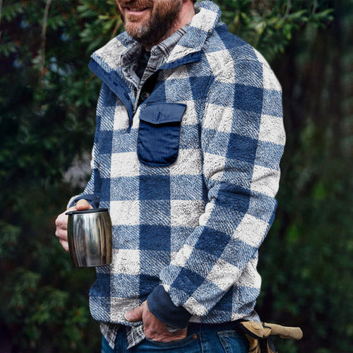 Helvano | Herren Fleece-Pullover mit Stehkragen und Karomuster