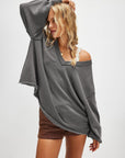 Helvano | Oversized Sweatshirt mit V-Ausschnitt für Damen