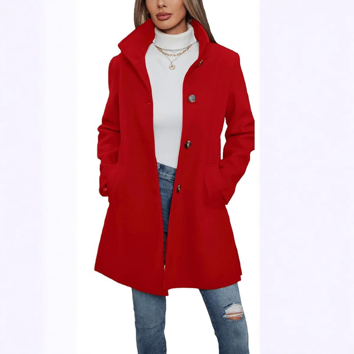 Helvano | Eleganter Wollmantel mit Stehkragen für Damen