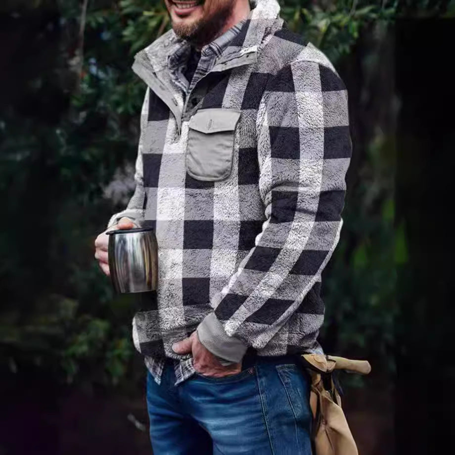 Helvano | Herren Fleece-Pullover mit Stehkragen und Karomuster