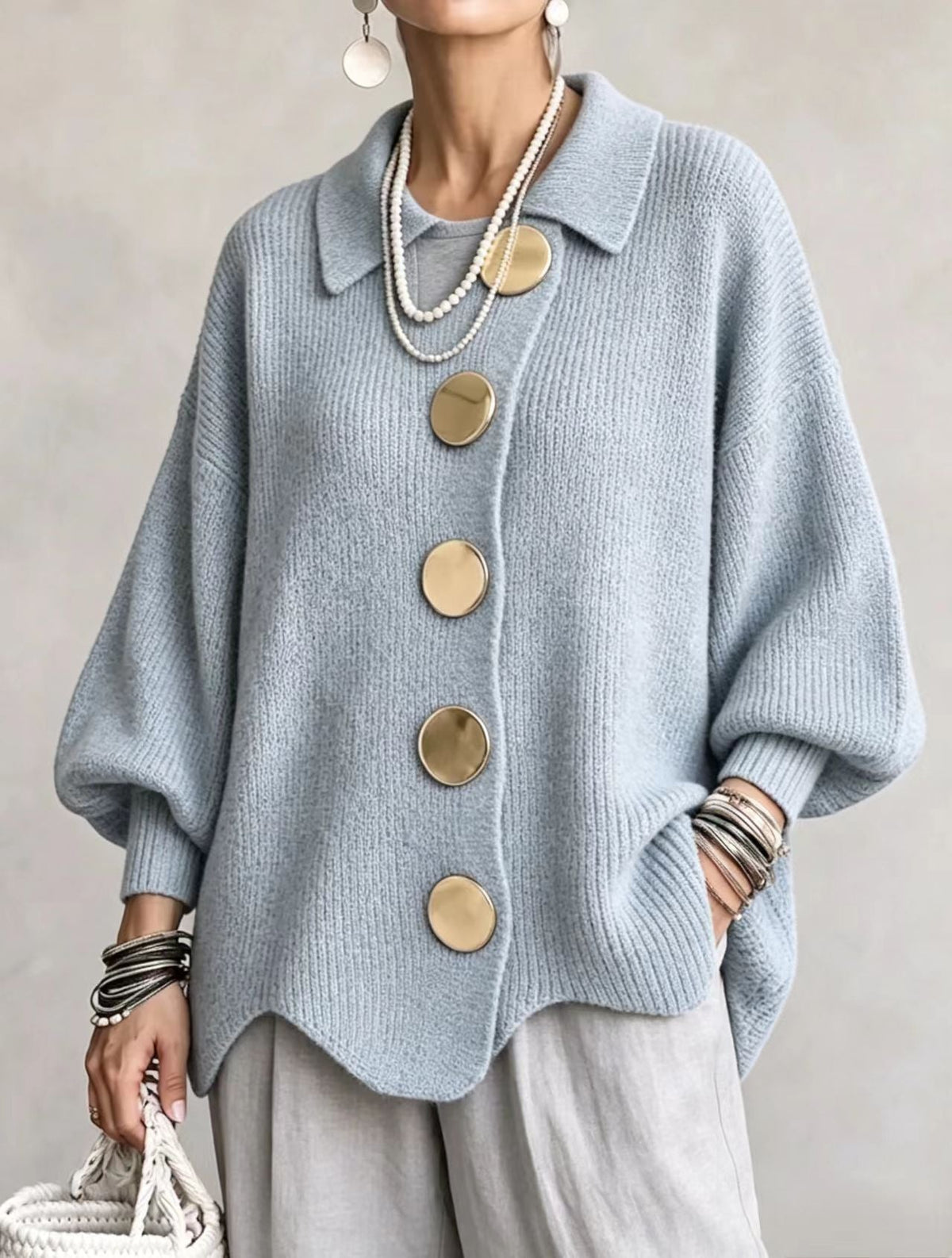 Helvano | Oversized Strickjacke mit Knöpfen für Damen