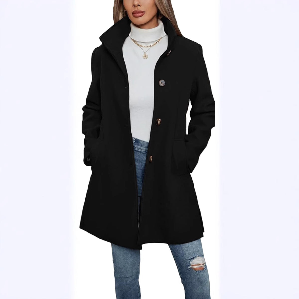 Helvano | Eleganter Wollmantel mit Stehkragen für Damen