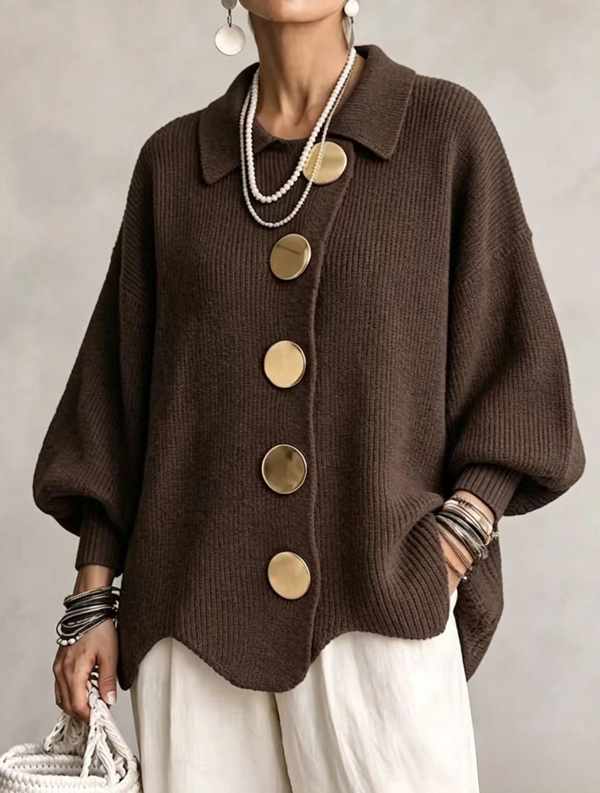Helvano | Oversized Strickjacke mit Knöpfen für Damen