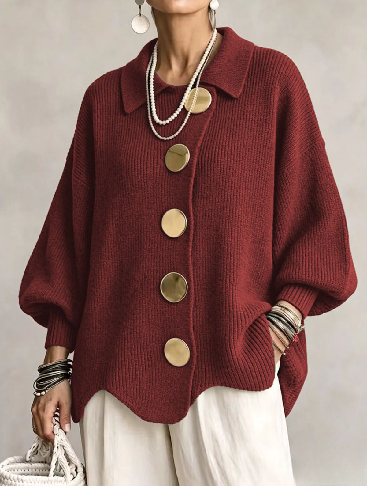 Helvano | Oversized Strickjacke mit Knöpfen für Damen
