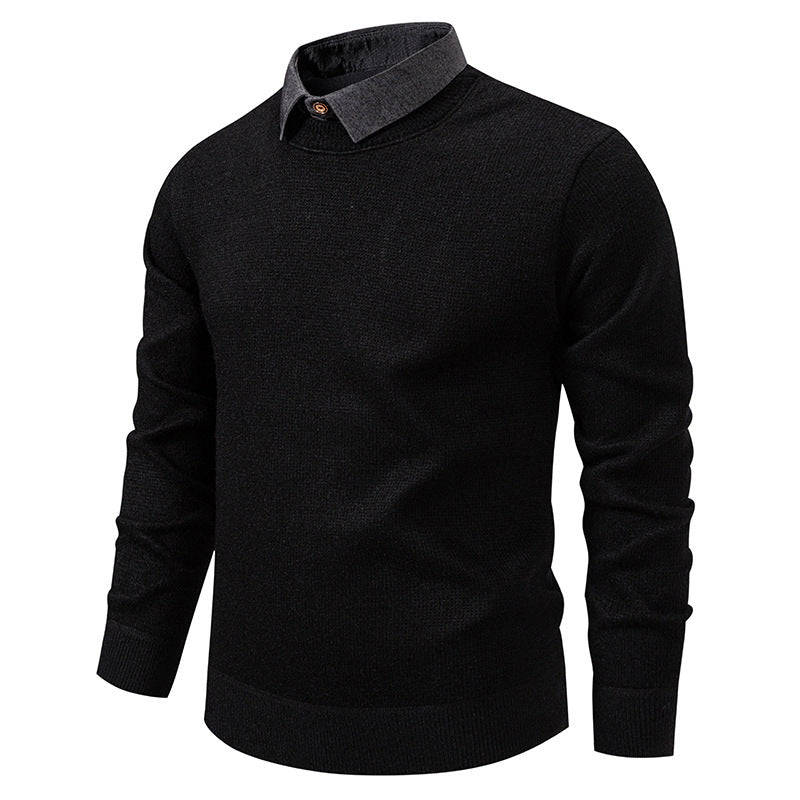 Helvano | Herren Strickpullover mit Kontrastkragen