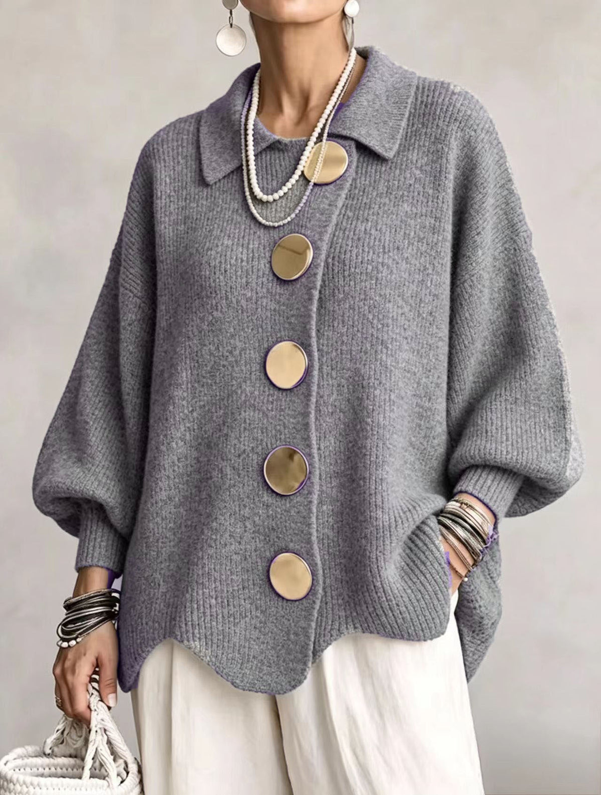 Helvano | Oversized Strickjacke mit Knöpfen für Damen