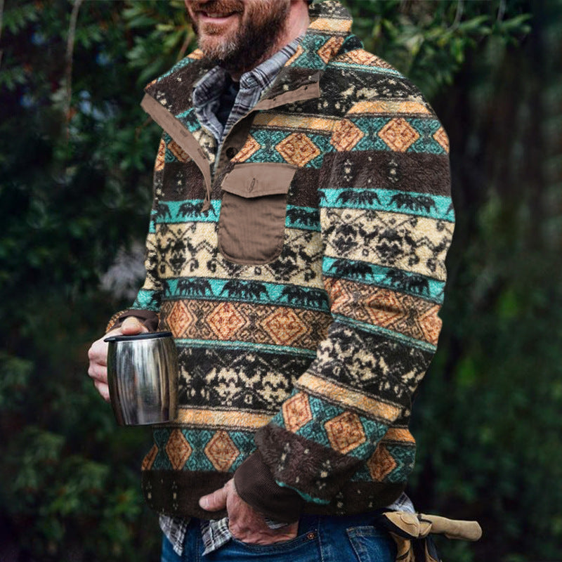 Helvano | Herren Fleece-Pullover mit Stehkragen und Karomuster