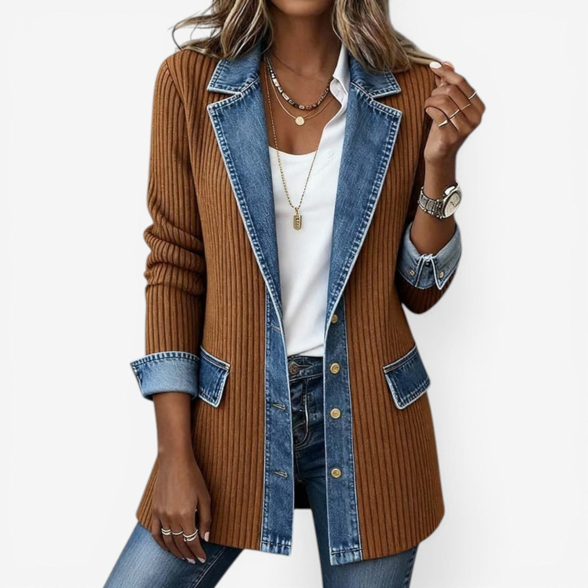 Helvano | Damen Jacke mit Lagenkragen und Knöpfen