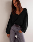 Helvano | Oversized Sweatshirt mit V-Ausschnitt für Damen