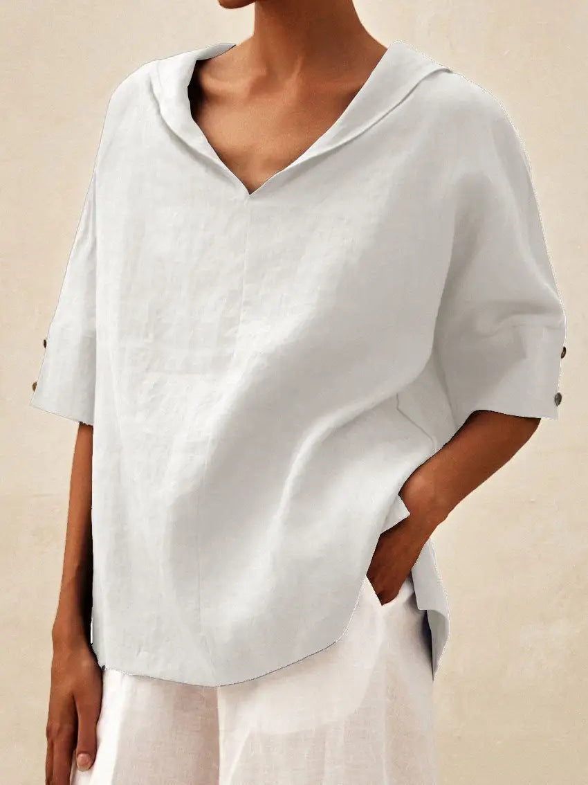 Helvano | Leinenbluse mit V-Ausschnitt für Damen