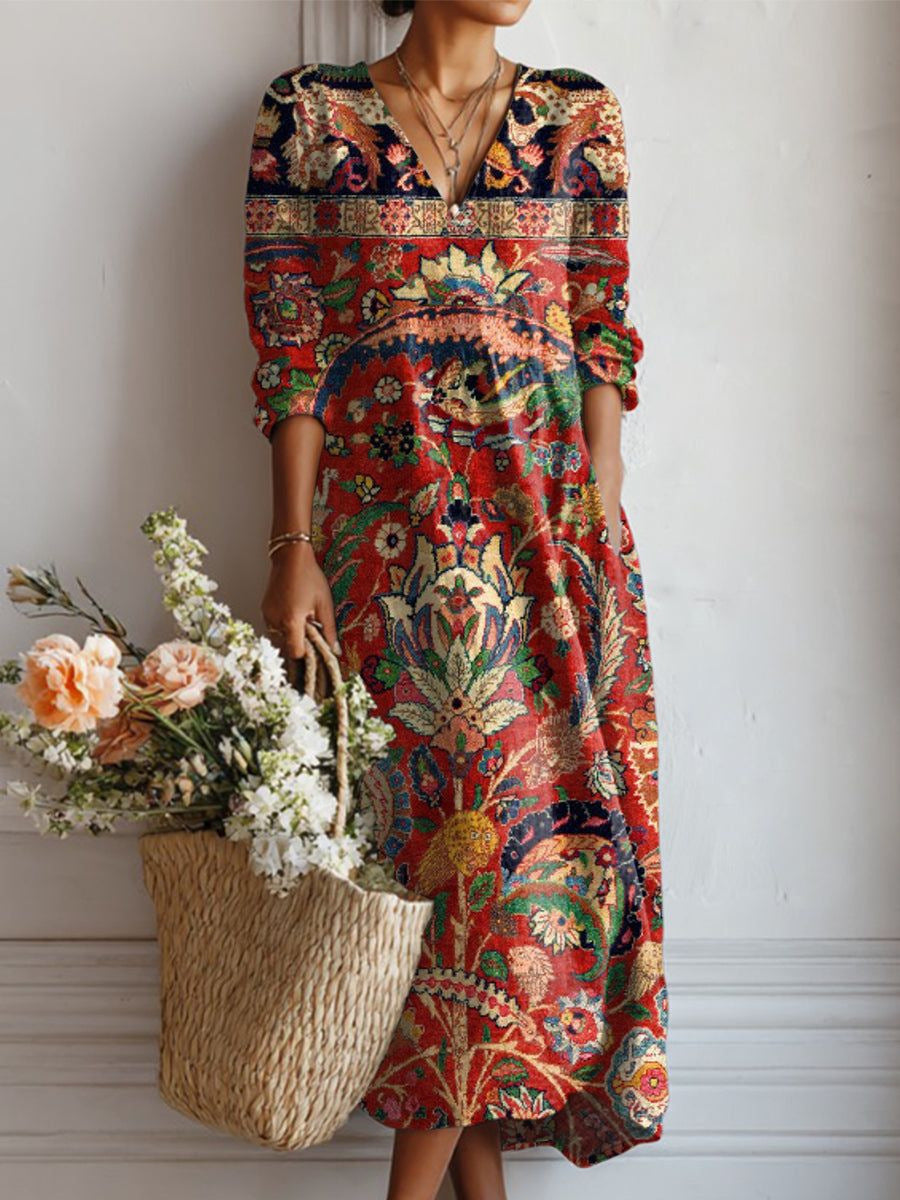 Helvano | Geblümtes Leinen-Midikleid für Damen