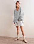 Helvano | Oversized Sweatshirt mit V-Ausschnitt für Damen