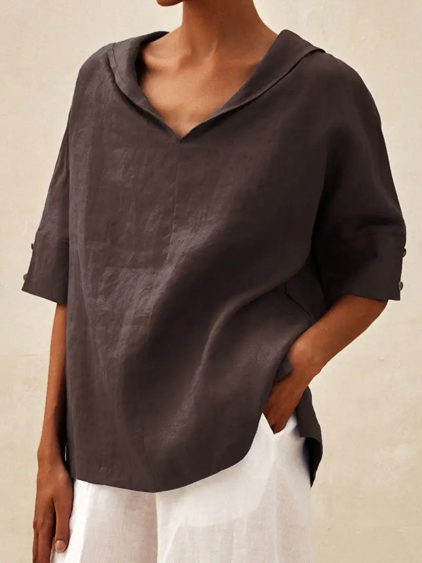 Helvano | Leinenbluse mit V-Ausschnitt für Damen