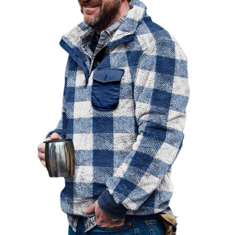 Helvano | Herren Fleece-Pullover mit Stehkragen und Karomuster