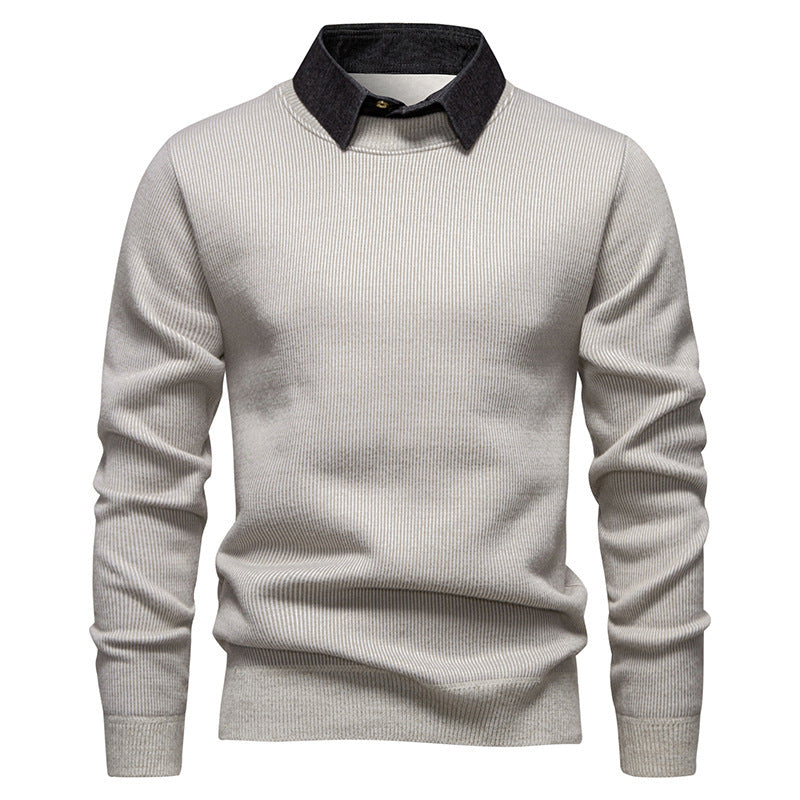Helvano | Herren Strickpullover mit Kontrastkragen
