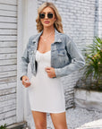 Helvano | Cropped Jeansjacke mit Taschen für Damen