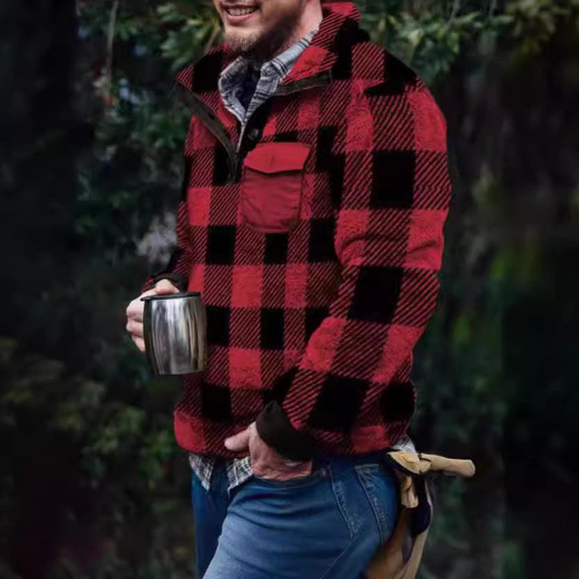 Helvano | Herren Fleece-Pullover mit Stehkragen und Karomuster