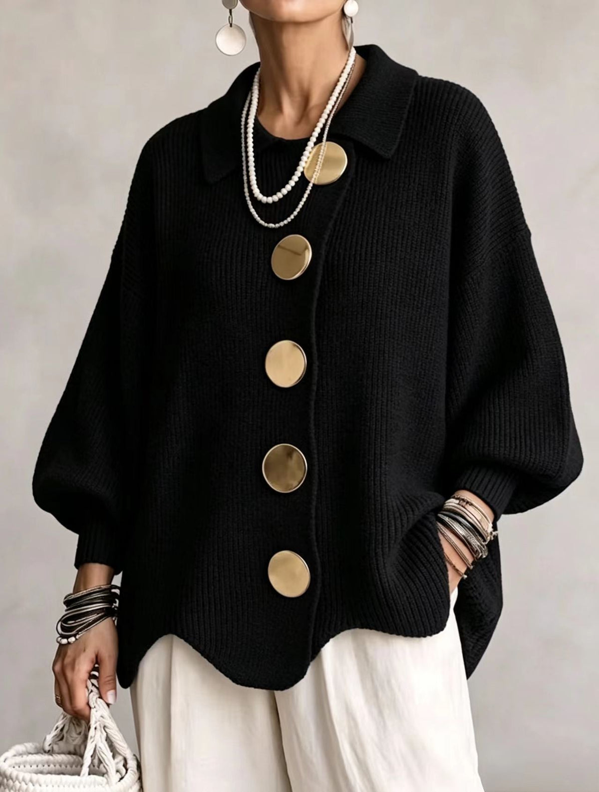 Helvano | Oversized Strickjacke mit Knöpfen für Damen