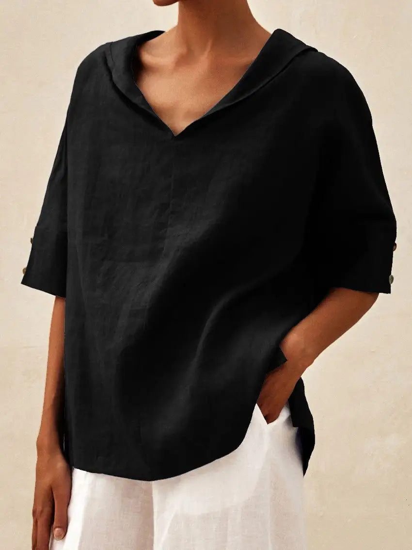 Helvano | Leinenbluse mit V-Ausschnitt für Damen
