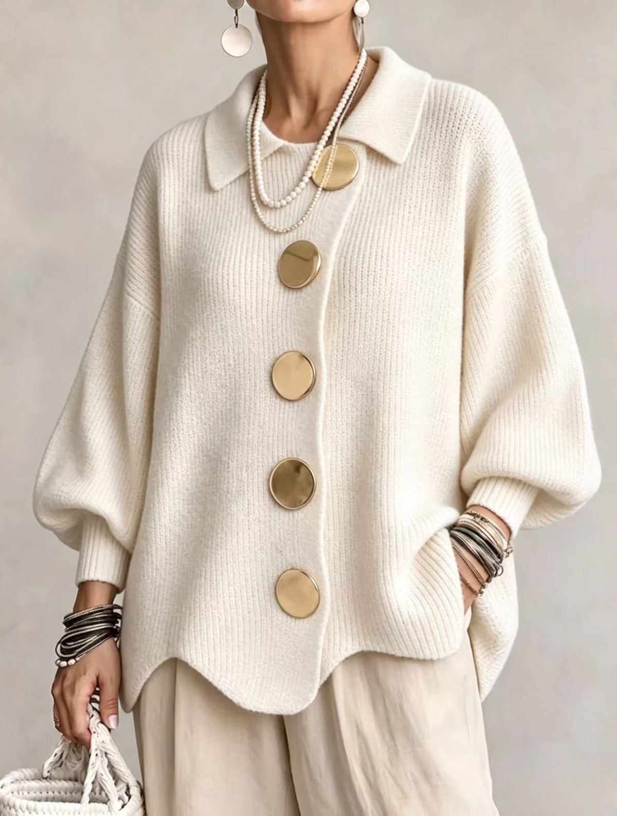 Helvano | Oversized Strickjacke mit Knöpfen für Damen