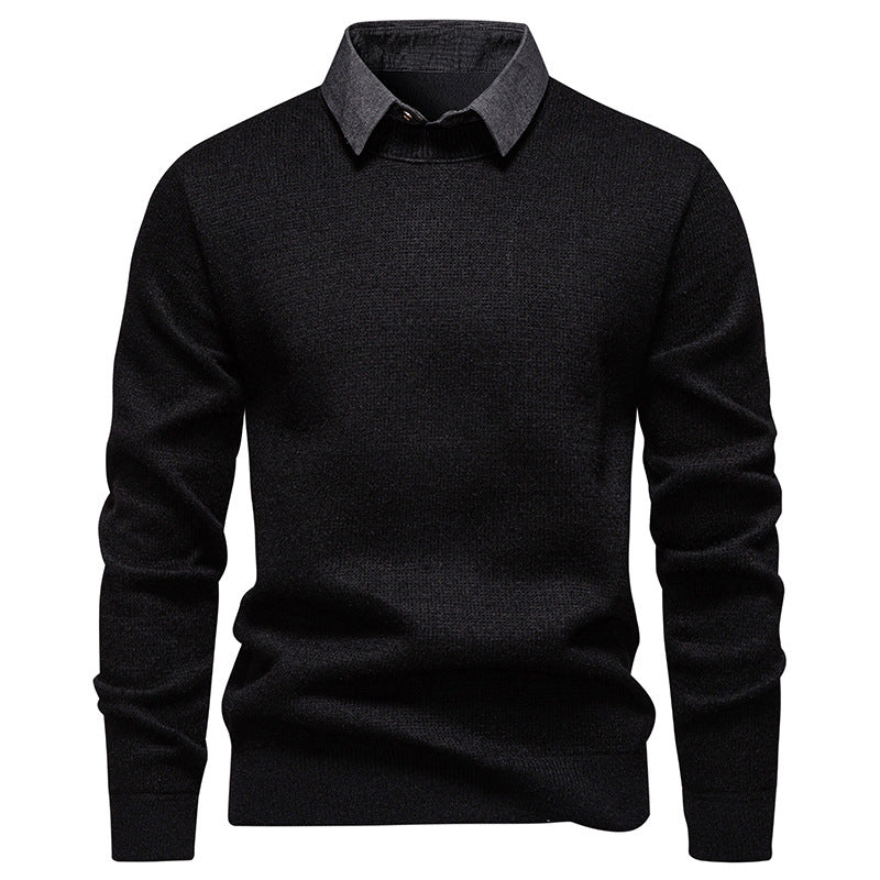 Helvano | Herren Strickpullover mit Kontrastkragen