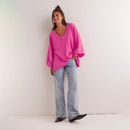Helvano | Oversized Sweatshirt mit V-Ausschnitt für Damen