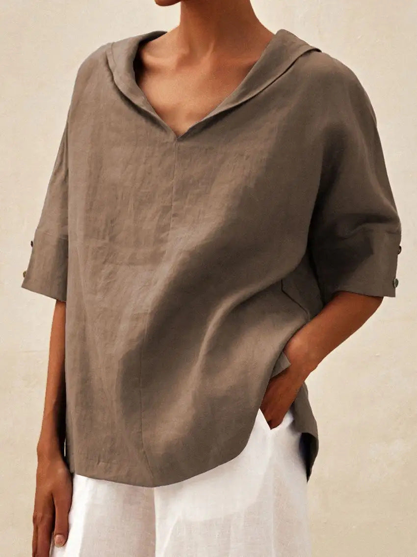 Helvano | Leinenbluse mit V-Ausschnitt für Damen