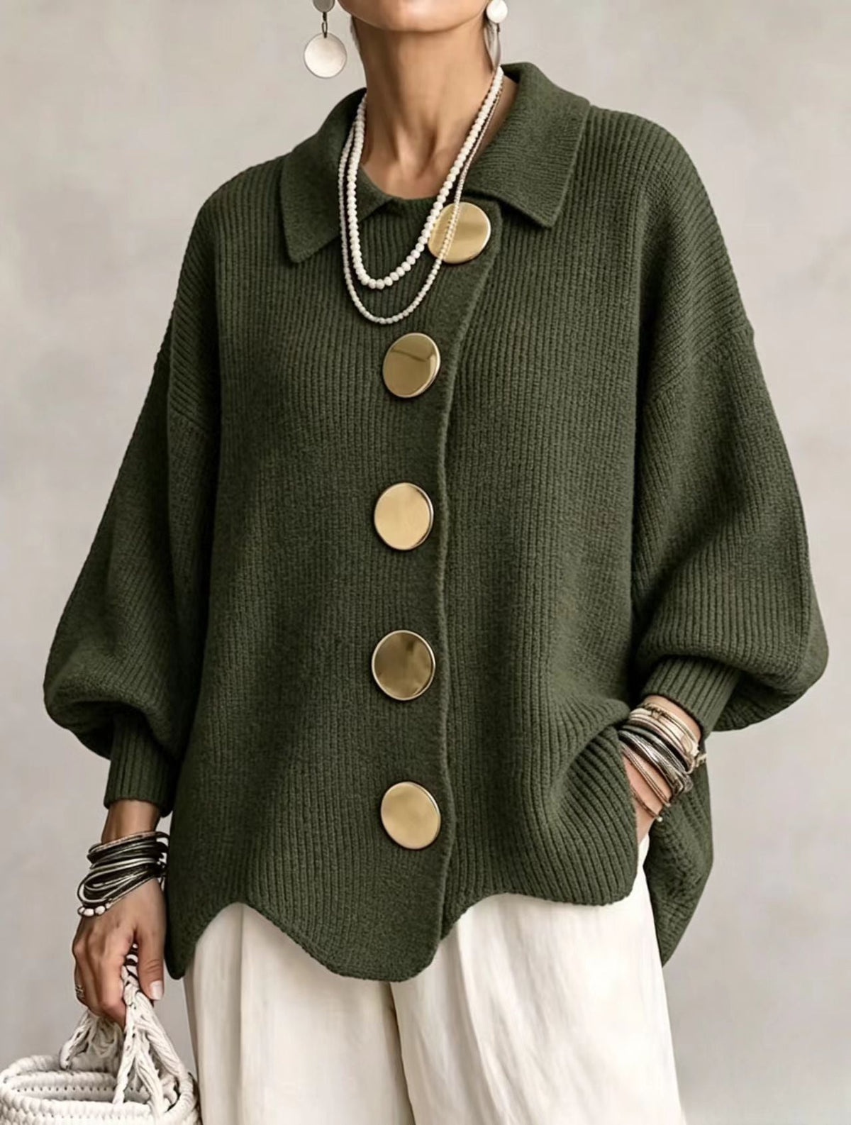 Helvano | Oversized Strickjacke mit Knöpfen für Damen