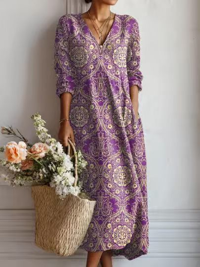 Helvano | Geblümtes Leinen-Midikleid für Damen
