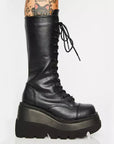Helvano | Damen Schnürstiefel mit Plateauabsatz in Schwarz