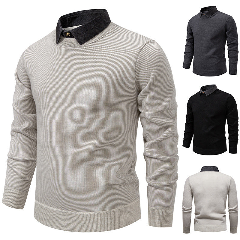 Helvano | Herren Strickpullover mit Kontrastkragen