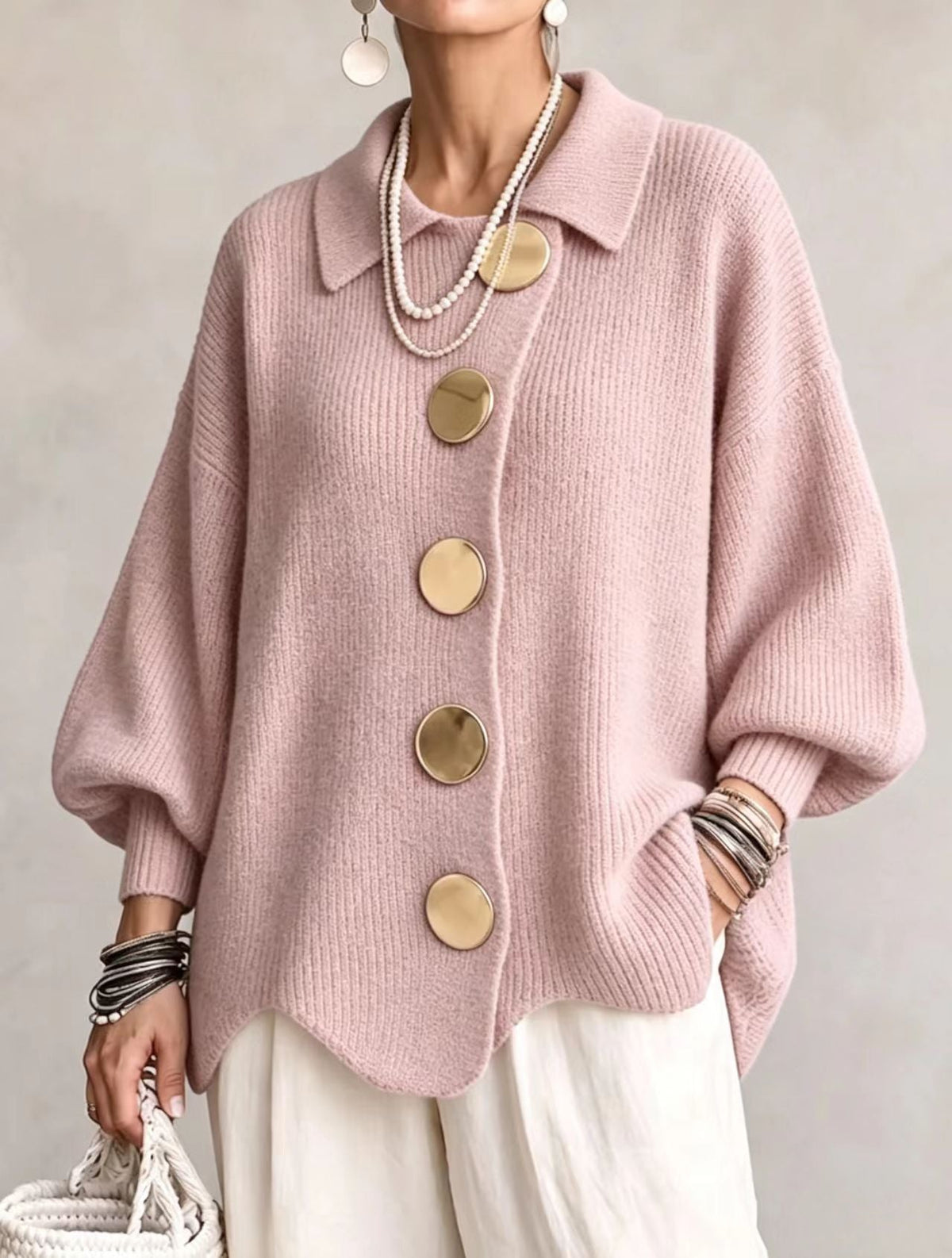 Helvano | Oversized Strickjacke mit Knöpfen für Damen