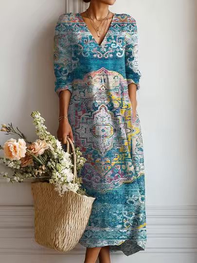 Helvano | Geblümtes Leinen-Midikleid für Damen