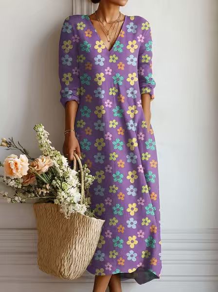 Helvano | Geblümtes Leinen-Midikleid für Damen