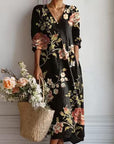Helvano | Geblümtes Leinen-Midikleid für Damen